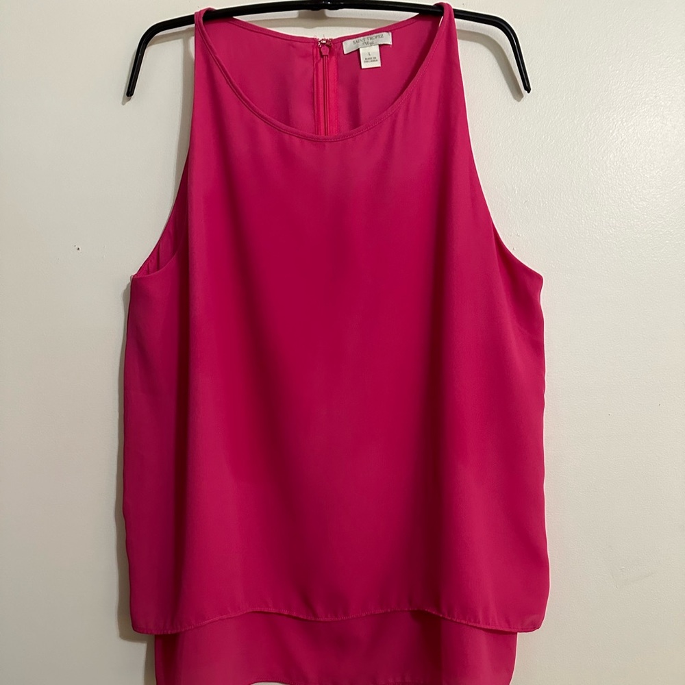 Saint Tropez West Bright Pink Sleeveless Polyester Two-Layer Top, Size L